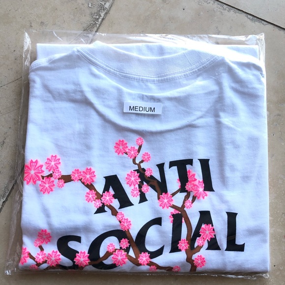 100/% Authentic Anti Social Social Club Cherry Blossom Sakura White Tee Sizes
